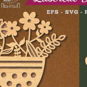 Intra απο ξύλο plywood 3mm-4mm πάχος - Λουλούδια σε Κύπελλο Διακόσμηση με  2 Δίασταση 20x20 cm INTRAFABR-112909963