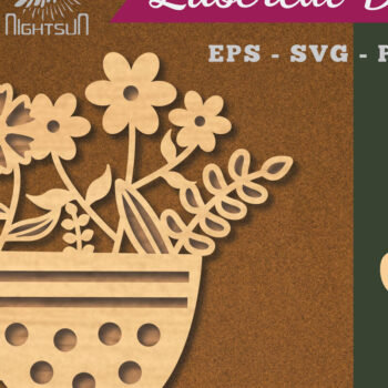 Intra απο ξύλο plywood 3mm-4mm πάχος - Λουλούδια σε Κύπελλο Διακόσμηση με  2 Δίασταση 20x20 cm INTRAFABR-112909963 - Image 1