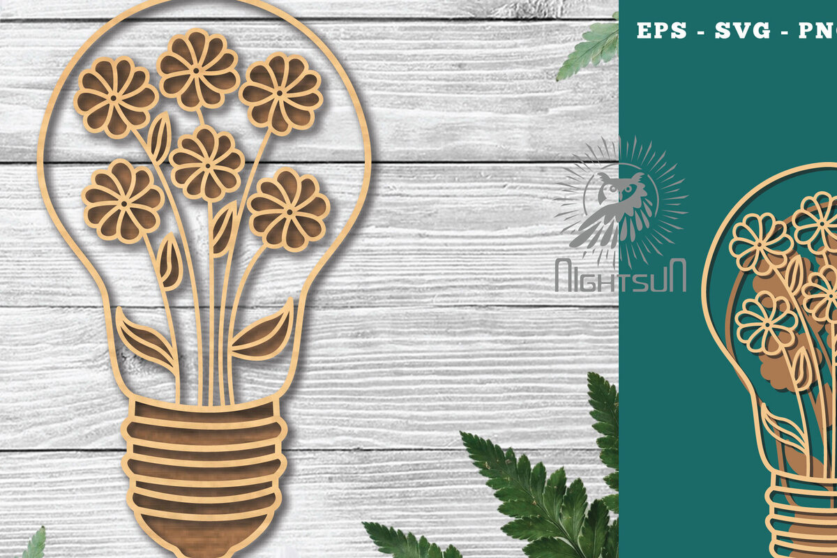 Intra απο ξύλο plywood 3mm-4mm πάχος - Λουλούδια σε λάμπα κομμένη διακόσμηση λέιζερ 4 Δίασταση 20x20 cm INTRAFABR-115873441