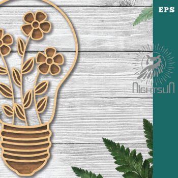 Intra απο ξύλο plywood 3mm-4mm πάχος - Λουλούδια σε λάμπα κομμένη διακόσμηση λέιζερ 5 Δίασταση 20x20 cm INTRAFABR-115873481 - Image 1