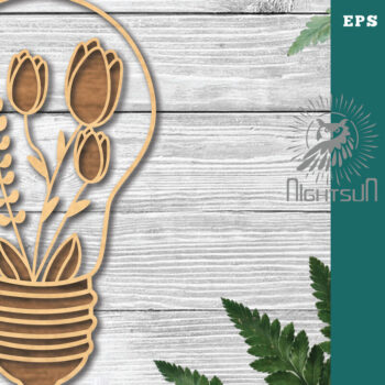 Intra απο ξύλο plywood 3mm-4mm πάχος - Λουλούδια σε λάμπα κομμένη διακόσμηση λέιζερ 6 Δίασταση 20x20 cm INTRAFABR-115873563 - Image 1