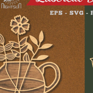 Intra απο ξύλο plywood 3mm-4mm πάχος - Λουλούδια σε διακόσμηση τσαγιέρας κομμένη με λέιζερ 4 Δίασταση 20x20 cm INTRAFABR-113203739