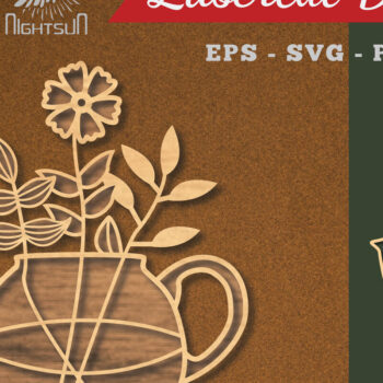 Intra απο ξύλο plywood 3mm-4mm πάχος - Λουλούδια σε διακόσμηση τσαγιέρας κομμένη με λέιζερ 4 Δίασταση 20x20 cm INTRAFABR-113203739 - Image 1