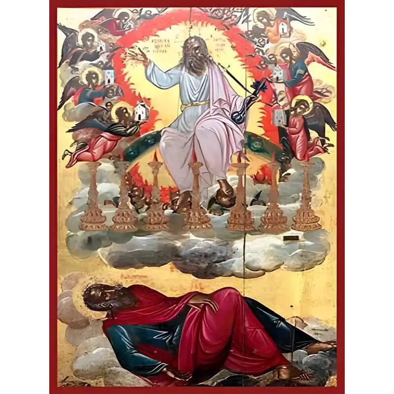 Εικόνα Ορθοδοξίας με περίγραμμα χρυσό σε ξύλο Φλαμουρίας  με  βάση Εικόνα ΑΓΙΟΣ ΑΠΟΣΤΟΛΟΣ ΚΑΙ ΕΥΑΓΓΕΛΙΣΤΗΣ ΙΩΑΝΝΗΣ Ο ΘΕΟΛΟΓΟΣ, ΤΟ ΟΡΑΜΑ Χειροποίητη Ελληνορθόδοξη εικόνα του Ιησού Χριστού, Κρεμαστή πλάκα βυζαντινής τέχνης, χριστιανική τέχνη Διάσταση 40x30 cm (10,2x7,9 ίντσες)  INTRAEK-1447757865050