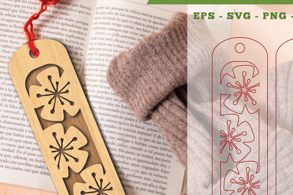 Intra απο ξύλο plywood 3mm-4mm πάχος - Σελιδοδείκτης κοπής με λέιζερ λουλουδιών 3 Δίασταση 5x20 cm INTRAFABR-113107837