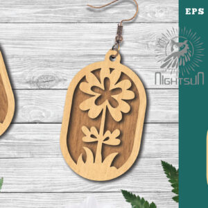 Intra απο ξύλο plywood 3mm-4mm πάχος - Σκουλαρίκια κομμένα με λέιζερ Flowers 1 Δίασταση 3x3 cm INTRAFABR-123580879