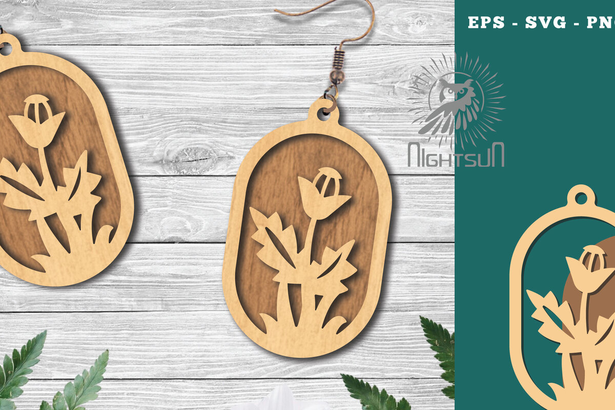 Intra απο ξύλο plywood 3mm-4mm πάχος - Σκουλαρίκια Flowers Cut Laser 12 Δίασταση 3x3 cm INTRAFABR-123581900