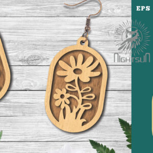 Intra απο ξύλο plywood 3mm-4mm πάχος - Σκουλαρίκια κομμένα με λέιζερ Flowers 5 Δίασταση 3x3 cm INTRAFABR-123581013