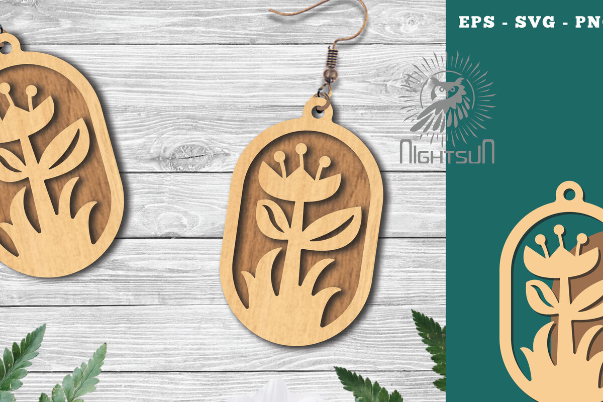 Intra απο ξύλο plywood 3mm-4mm πάχος - Σκουλαρίκια Flowers Cut Laser 8 Δίασταση 3x3 cm INTRAFABR-123581141