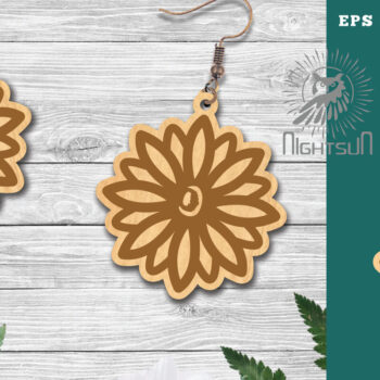 Intra απο ξύλο plywood 3mm-4mm πάχος - Λουλούδια Σκουλαρίκια κομμένα με λέιζερ  2 Δίασταση 3x3 cm INTRAFABR-112768584 - Image 1