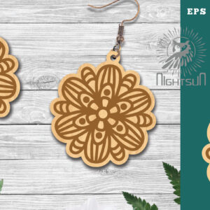 Intra απο ξύλο plywood 3mm-4mm πάχος - Σκουλαρίκια κομμένα με λέιζερ Flowers  4 Δίασταση 3x3 cm INTRAFABR-112768681