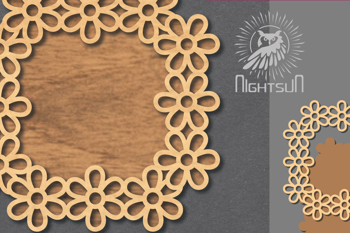 Intra απο ξύλο plywood 3mm-4mm πάχος - Σήμα κοπής με λέιζερ λουλουδιών 2 Δίασταση 20x20 cm INTRAFABR-119037446