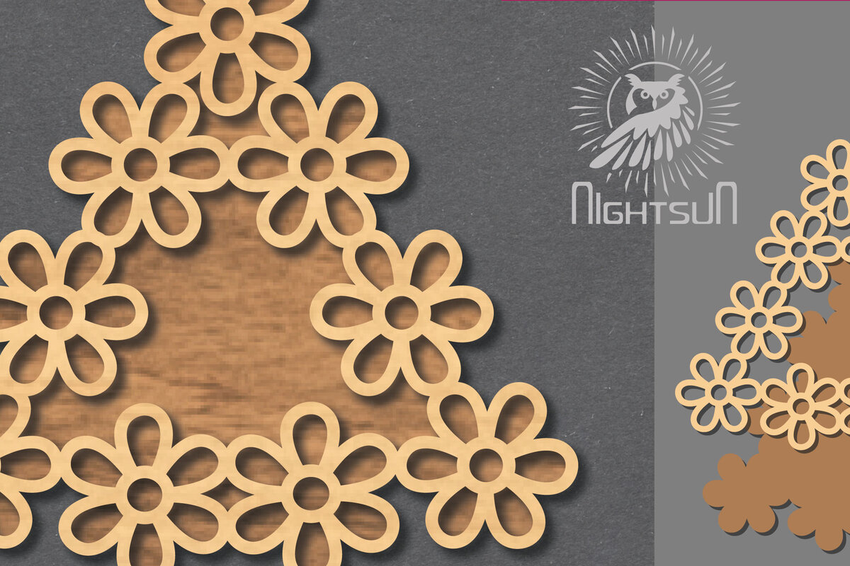 Intra απο ξύλο plywood 3mm-4mm πάχος - Σήμα κοπής λέιζερ λουλουδιών 3 Δίασταση 20x20 cm INTRAFABR-119037463