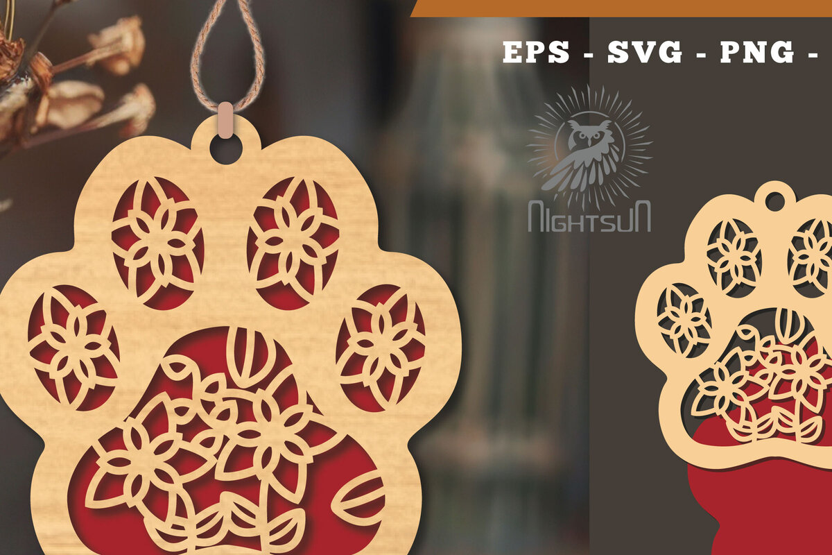 Intra απο ξύλο plywood 3mm-4mm πάχος - Στολίδι Flowers Paw Cut Laser 1 Δίασταση 6x6 cm INTRAFABR-113203964