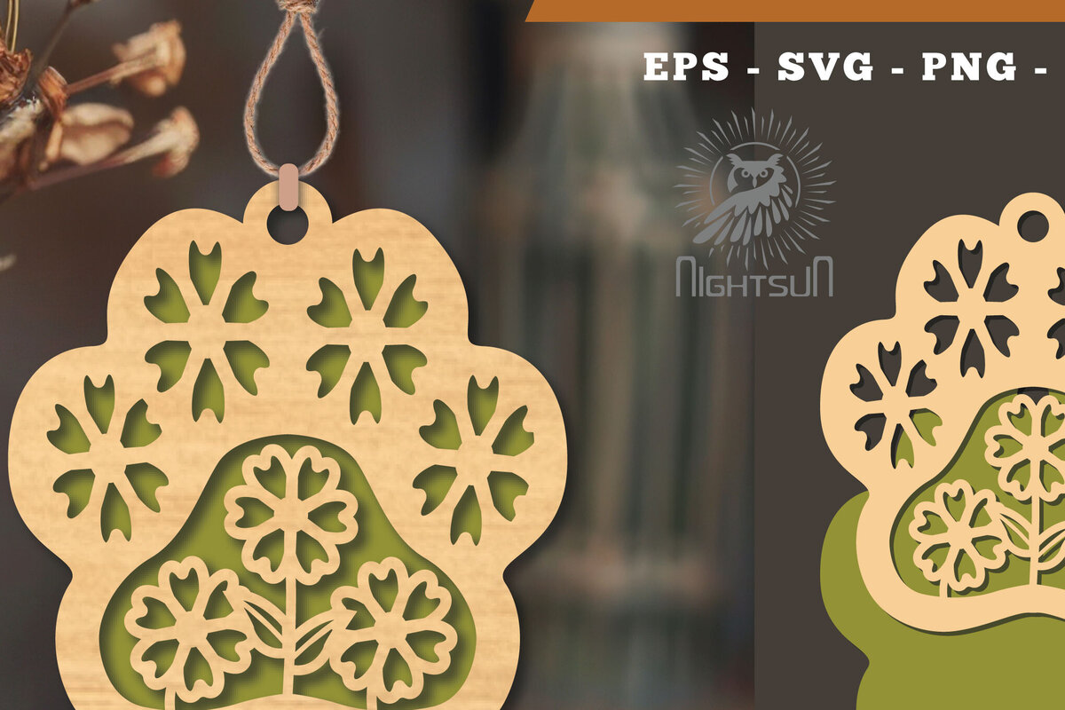 Intra απο ξύλο plywood 3mm-4mm πάχος - Στολίδι Flowers Paw Cut Laser 3 Δίασταση 6x6 cm INTRAFABR-113204153