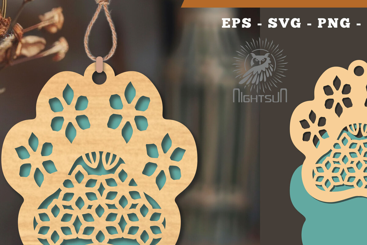 Intra απο ξύλο plywood 3mm-4mm πάχος - Στολίδι Flowers Paw Cut Laser 5 Δίασταση 6x6 cm INTRAFABR-113204296