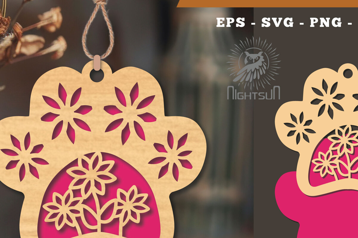 Intra απο ξύλο plywood 3mm-4mm πάχος - Στολίδι Flowers Paw Laser Cut 6 Δίασταση 6x6 cm INTRAFABR-113204363