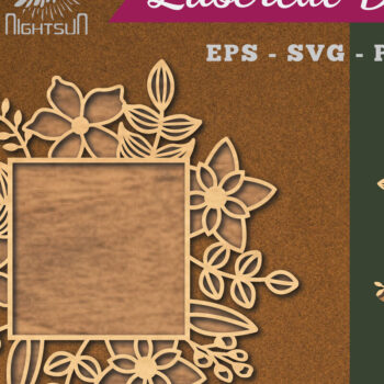 Intra απο ξύλο plywood 3mm-4mm πάχος - Λουλούδια Ορθογώνια Διακόσμηση κομμένη με λέιζερ Δίασταση 20x20 cm INTRAFABR-113107673 - Image 1