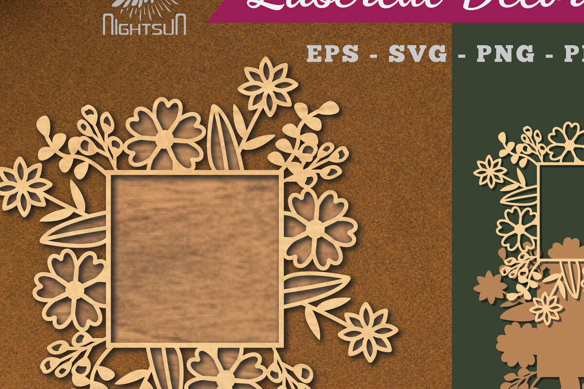 Intra απο ξύλο plywood 3mm-4mm πάχος - Λουλούδια Ορθογώνια Διακόσμηση κομμένη με λέιζερ Δίασταση 20x20 cm INTRAFABR-113107652