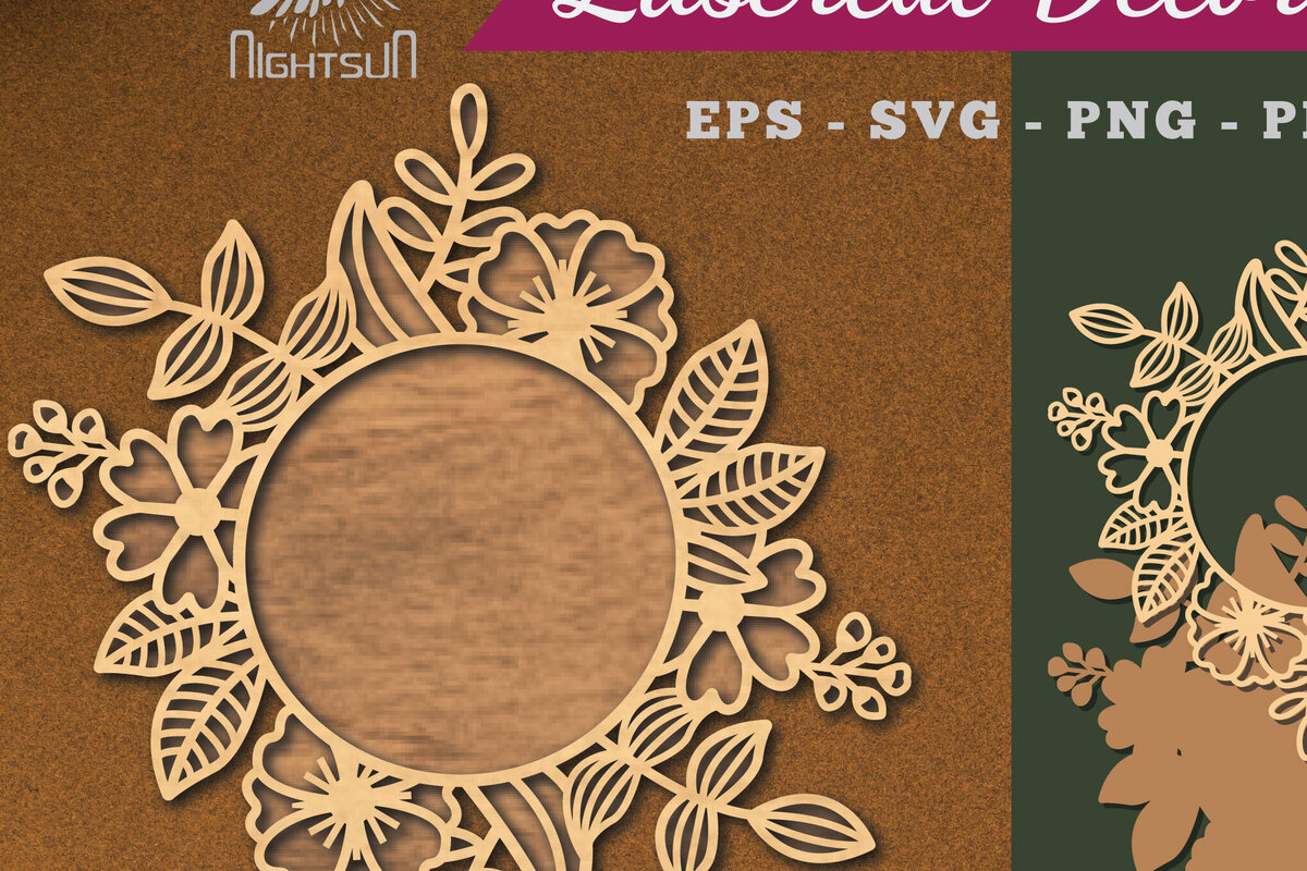 Intra απο ξύλο plywood 3mm-4mm πάχος - Λουλούδια Στρογγυλή διακόσμηση κομμένη με λέιζερ 1 Δίασταση 20x20 cm INTRAFABR-113107706