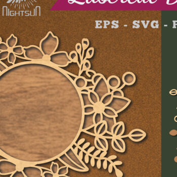 Intra απο ξύλο plywood 3mm-4mm πάχος - Λουλούδια Στρογγυλή διακόσμηση κομμένη με λέιζερ 2 Δίασταση 20x20 cm INTRAFABR-113107732 - Image 1