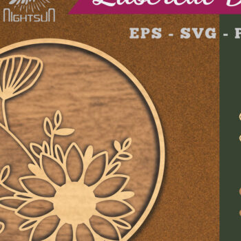 Intra απο ξύλο plywood 3mm-4mm πάχος - Λουλούδια Στρογγυλή διακόσμηση κομμένη με λέιζερ 2 Δίασταση 20x20 cm INTRAFABR-112909765 - Image 1