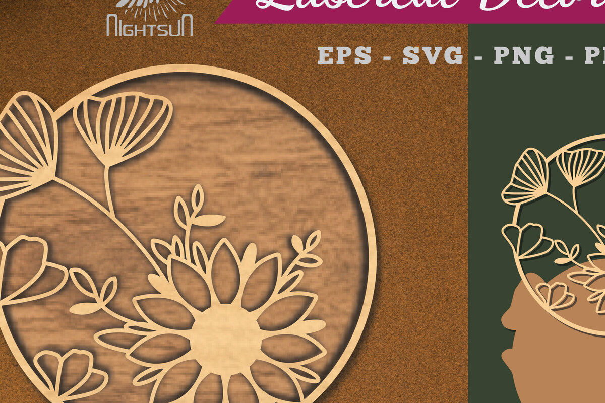 Intra απο ξύλο plywood 3mm-4mm πάχος - Λουλούδια Στρογγυλή διακόσμηση κομμένη με λέιζερ 2 Δίασταση 20x20 cm INTRAFABR-112909765