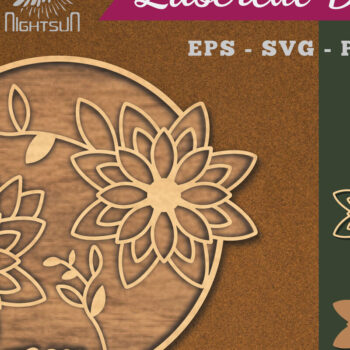 Intra απο ξύλο plywood 3mm-4mm πάχος - Λουλούδια Στρογγυλή διακόσμηση κομμένη με λέιζερ 5 Δίασταση 20x20 cm INTRAFABR-112909852 - Image 1