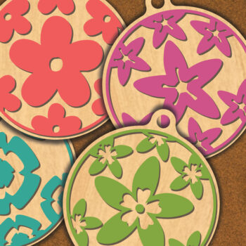 Intra απο ξύλο plywood 3mm-4mm πάχος - Στρογγυλό στολίδι με λουλούδια  1 Δίασταση 6x6 cm INTRAFABR-112467454 - Image 1