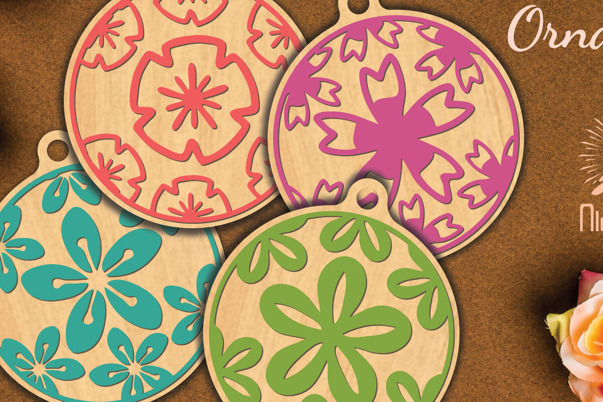 Intra απο ξύλο plywood 3mm-4mm πάχος - Στρογγυλό στολίδι με λουλούδια  2 Δίασταση 6x6 cm INTRAFABR-112467507