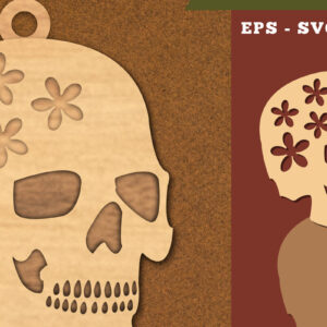Intra απο ξύλο plywood 3mm-4mm πάχος - Flowers Skull Cut Laser Στολίδι  2 Δίασταση 6x6 cm INTRAFABR-111785803