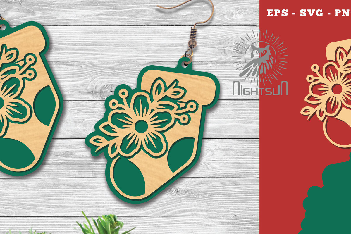 Intra απο ξύλο plywood 3mm-4mm πάχος - Λουλούδια Κάλτσα Σκουλαρίκια κομμένα με λέιζερ Δίασταση 3x3 cm INTRAFABR-113206095