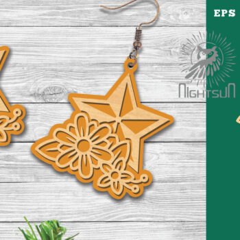 Intra απο ξύλο plywood 3mm-4mm πάχος - Σκουλαρίκια κομμένα με λέιζερ Flowers Star Δίασταση 3x3 cm INTRAFABR-113206139 - Image 1