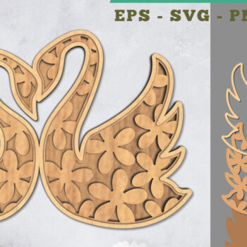 Intra απο ξύλο plywood 3mm-4mm πάχος - Flowers Swan 3D Lasercut Decoration Δίασταση 20x20 cm INTRAFABR-111486499 - Image 1