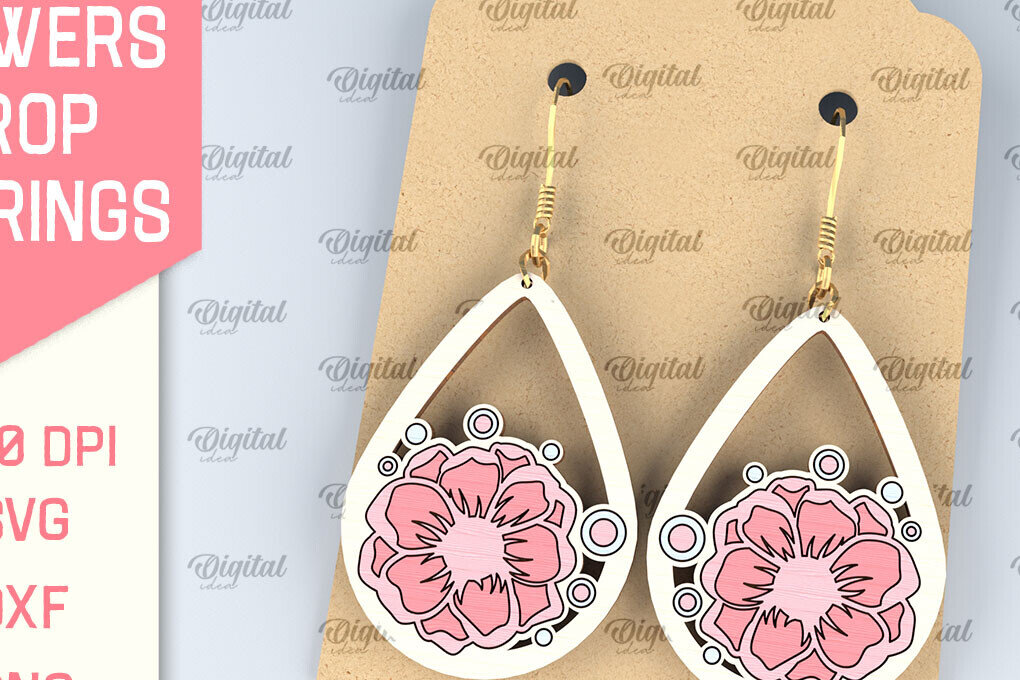 Intra απο ξύλο plywood 3mm-4mm πάχος - Λουλούδια Σκουλαρίκια δάκρυ κομμένα με λέιζερ Δίασταση 3x3 cm INTRAFABR-95169464