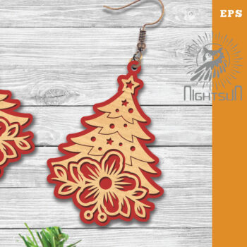 Intra απο ξύλο plywood 3mm-4mm πάχος - Σκουλαρίκια κομμένα με λέιζερ Flowers Tree Δίασταση 3x3 cm INTRAFABR-113206189 - Image 1