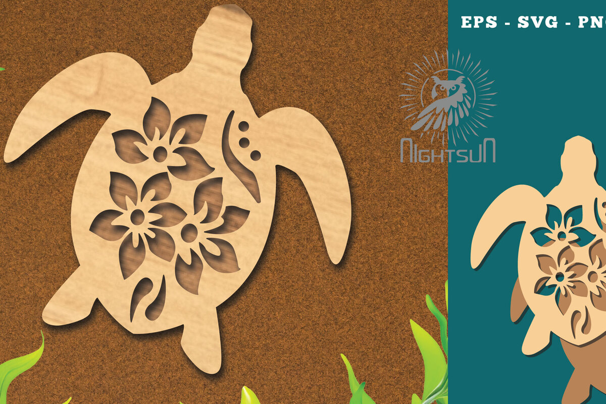 Intra απο ξύλο plywood 3mm-4mm πάχος - Flowers Turtle Cut Laser Decoration 2 Δίασταση 20x20 cm INTRAFABR-114451757