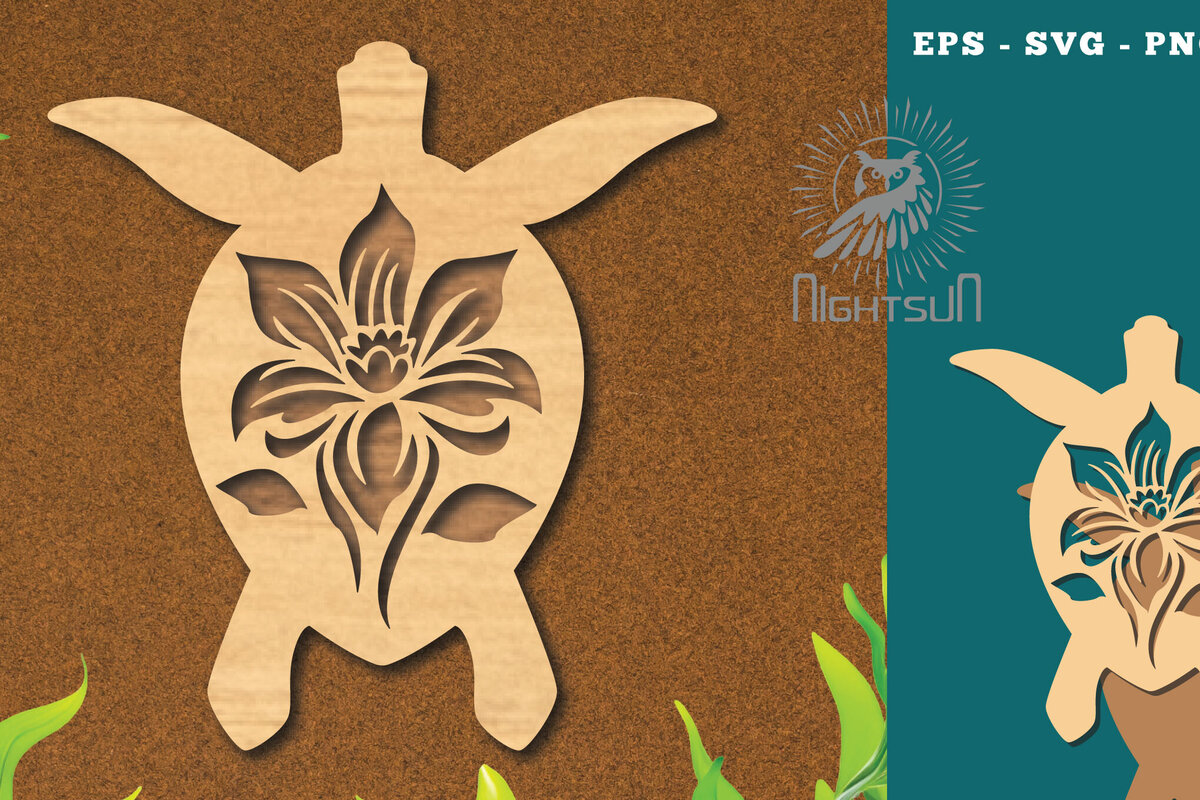 Intra απο ξύλο plywood 3mm-4mm πάχος - Flowers Turtle Cut Laser Decoration 3 Δίασταση 20x20 cm INTRAFABR-114451787