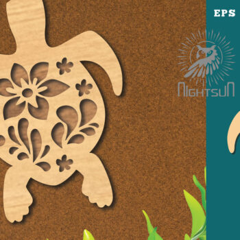 Intra απο ξύλο plywood 3mm-4mm πάχος - Flowers Turtle Cut Laser Decoration 4 Δίασταση 20x20 cm INTRAFABR-114451810 - Image 1