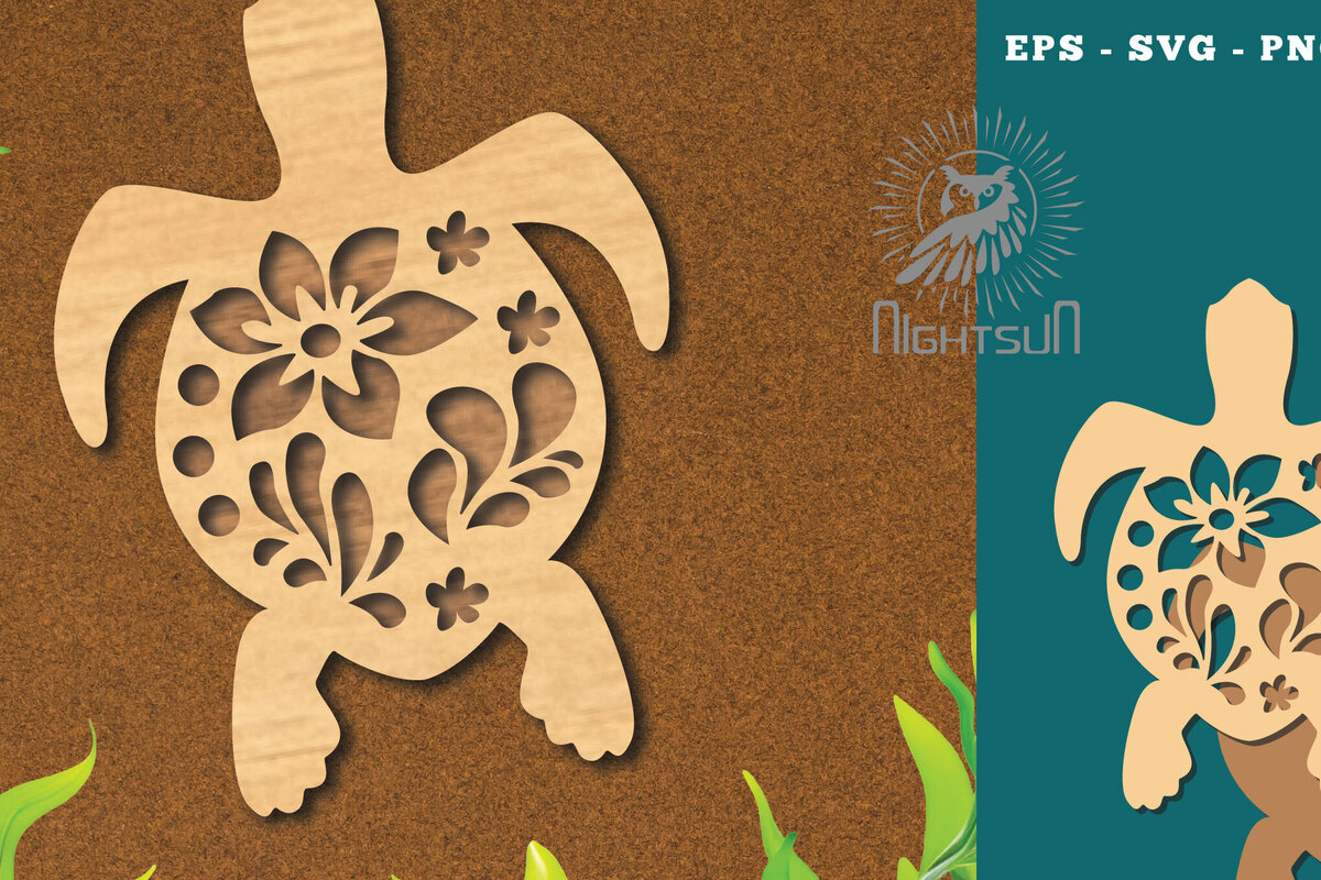 Intra απο ξύλο plywood 3mm-4mm πάχος - Flowers Turtle Cut Laser Decoration 4 Δίασταση 20x20 cm INTRAFABR-114451810