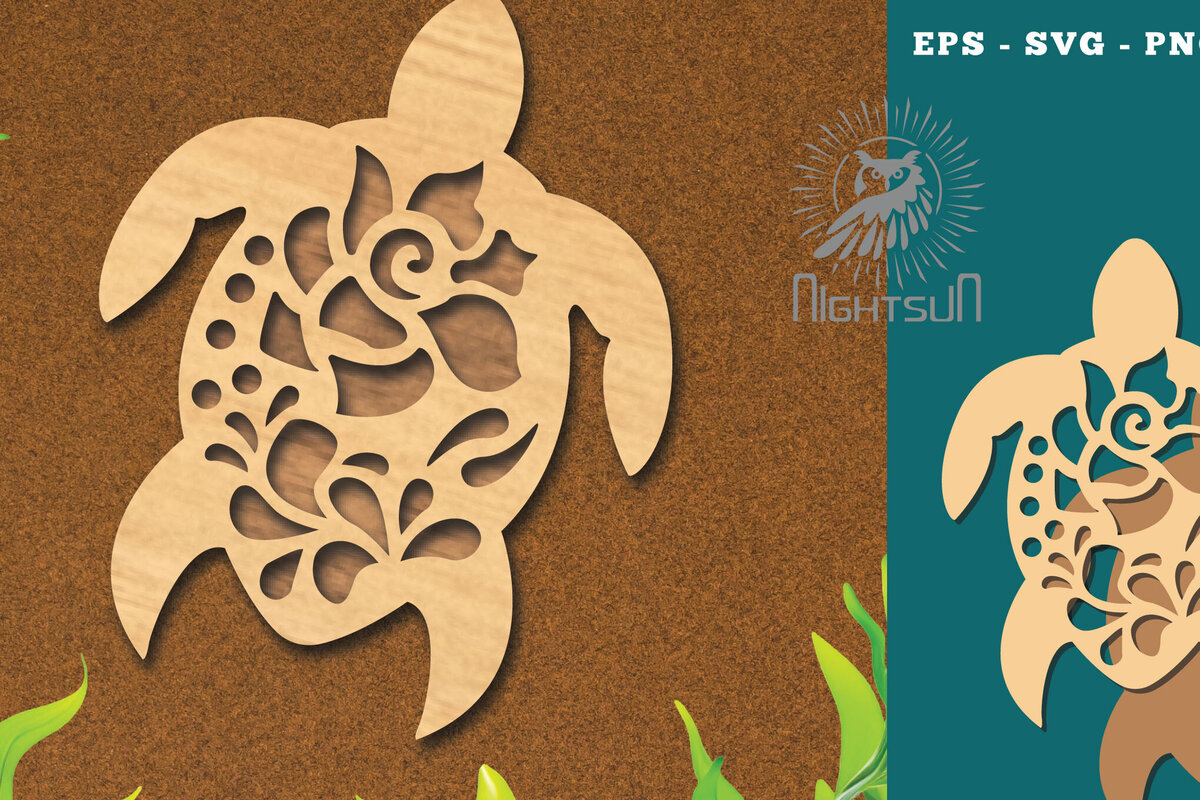 Intra απο ξύλο plywood 3mm-4mm πάχος - Flowers Turtle Cut Laser Decoration 5 Δίασταση 20x20 cm INTRAFABR-114451828