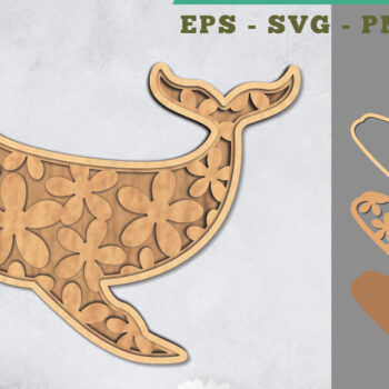 Intra απο ξύλο plywood 3mm-4mm πάχος - Flowers Whale 3D Lasercut Decoration Δίασταση 20x20 cm INTRAFABR-111486532 - Image 1