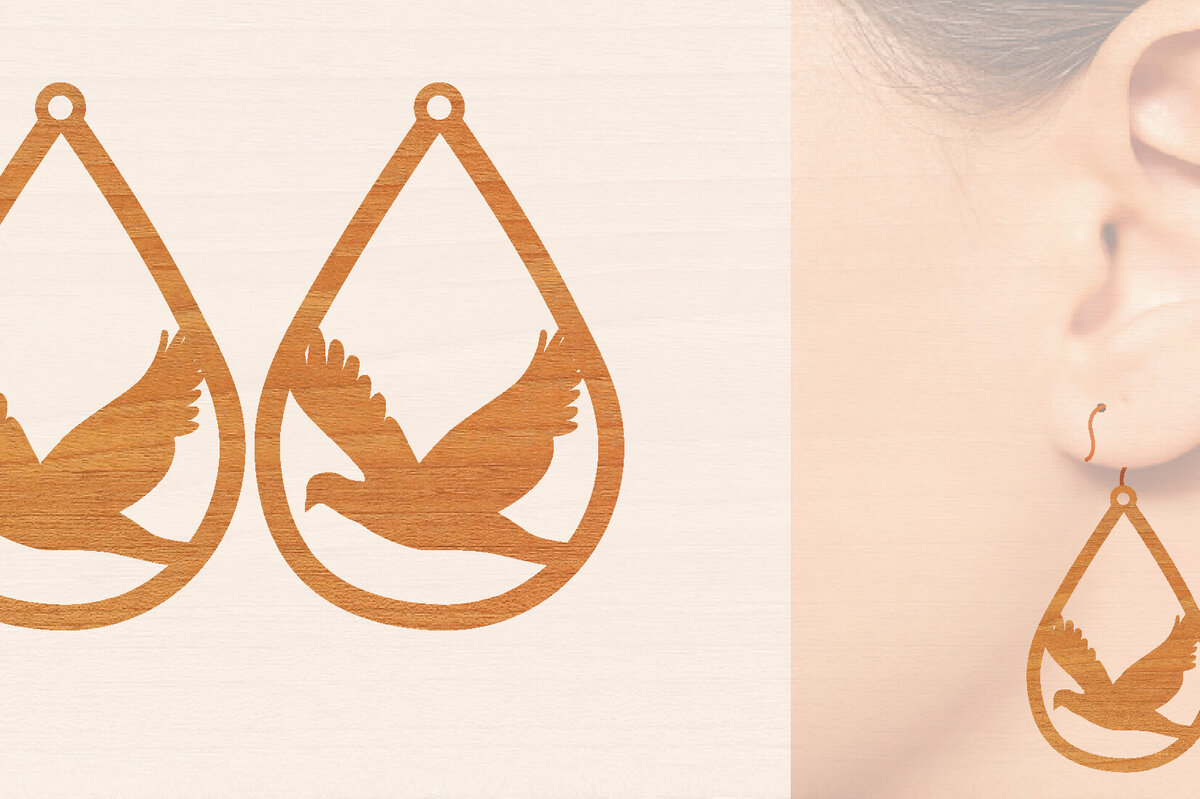 Intra απο ξύλο plywood 3mm-4mm πάχος - Ξύλινα σκουλαρίκια Flying Bird Cut Laser  Δίασταση 3x3 cm INTRAFABR-98829462