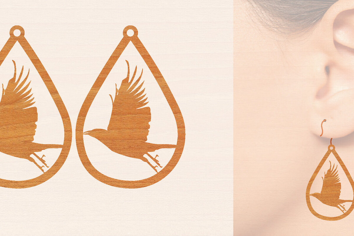 Intra απο ξύλο plywood 3mm-4mm πάχος - Ξύλινα σκουλαρίκια Flying Bird Cut Laser  Δίασταση 3x3 cm INTRAFABR-98829566