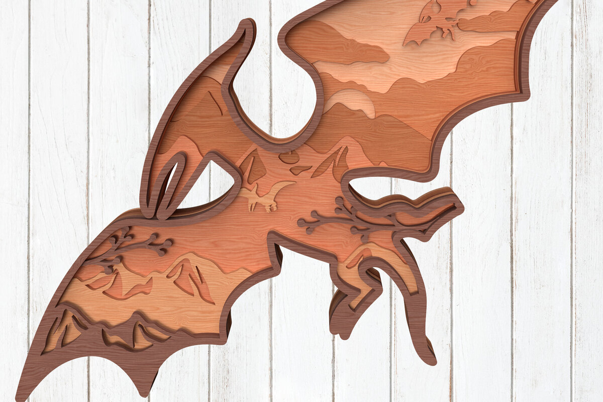 Intra απο ξύλο plywood 3mm-4mm πάχος - Flying Dinosaur Wall Art 3D Layered  Δίασταση 6x6 cm INTRAFABR-119557358