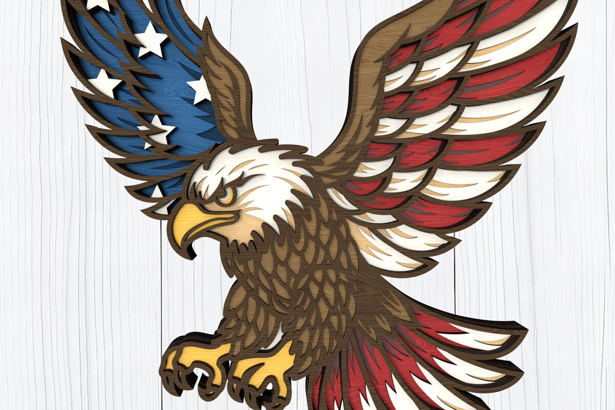 Intra απο ξύλο plywood 3mm-4mm πάχος - Flying Eagle Patriotic  Design Δίασταση 6x6 cm INTRAFABR-122672845