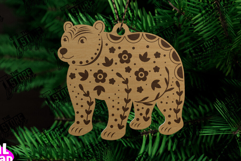 Intra απο ξύλο plywood 3mm-4mm πάχος - Λαϊκό στολίδι αρκούδας | Ρουστίκ Σχέδιο | CNC Δίασταση 6x6 cm INTRAFABR-104745670