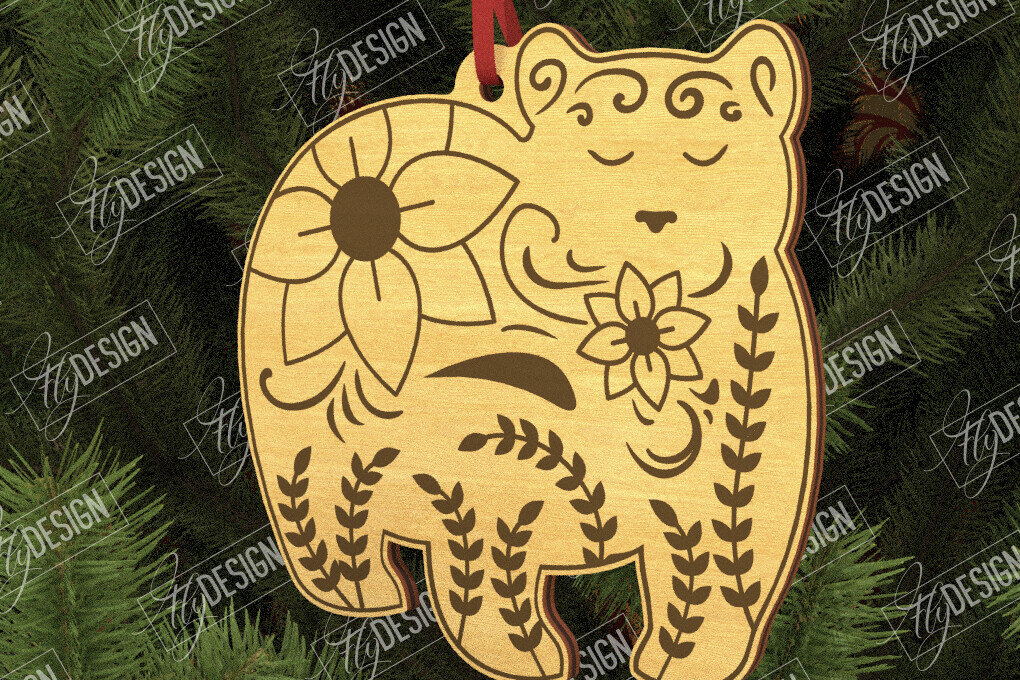 Intra απο ξύλο plywood 3mm-4mm πάχος - Λαϊκό στολίδι αρκούδας | Ρουστίκ Σχέδιο | CNC Δίασταση 6x6 cm INTRAFABR-104010535