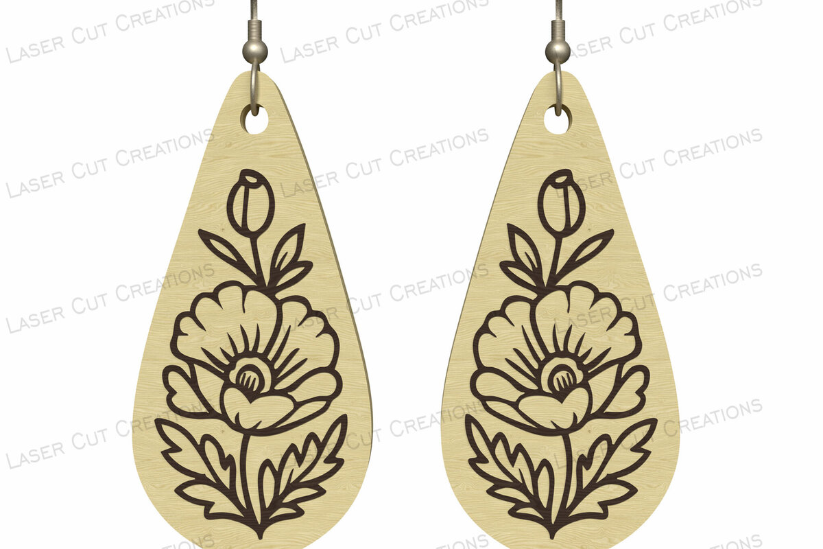 Intra απο ξύλο plywood 3mm-4mm πάχος - Folk Floral Σκουλαρίκια Δάκρυ  Δίασταση 3x3 cm INTRAFABR-124634190