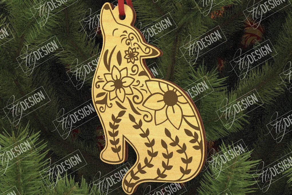 Intra απο ξύλο plywood 3mm-4mm πάχος - Λαϊκό στολίδι λύκου | Ρουστίκ Σχέδιο | CNC Δίασταση 6x6 cm INTRAFABR-104010542